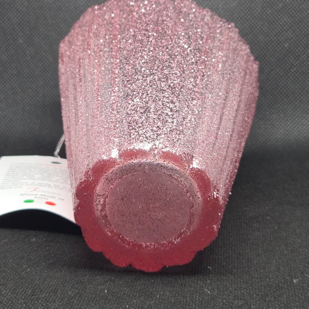 Murano Glass Hand Made in Italy Asymmetrical Vase - Pink Glitter - Picture 3 of 7